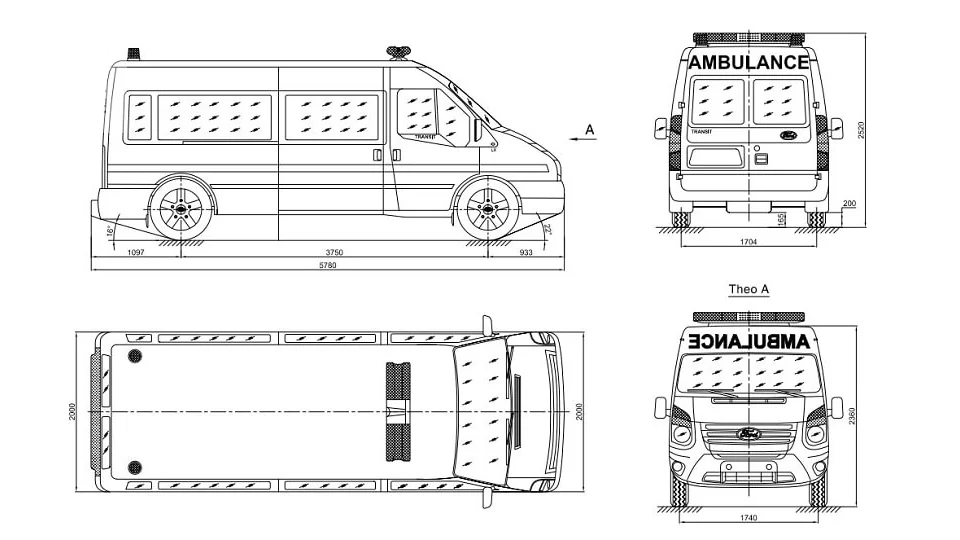 Ban ve thiet ke xe cuu thuong Ford Transit moi nhat Transit Cứu Thương